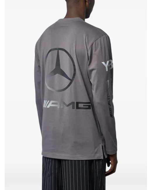 Y-3 Gray X Mercedes Chaos Long-Sleeve Graphic-Print T-Shirt for men