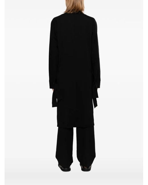 Yohji Yamamoto Black Gabardine Tied-Cuff Coat for men
