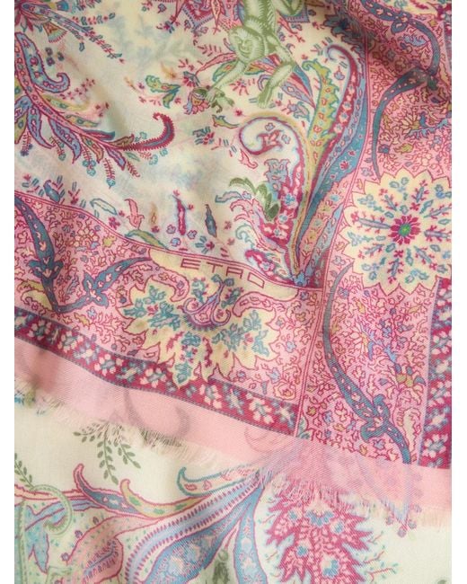 Etro Pink Scarf With Flora And Fauna Motif for men
