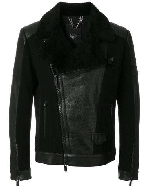 Frankie Morello Black Leather Biker Jacket for men