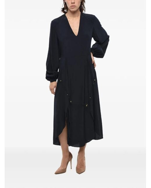 Stella McCartney Blue Maxi Silk Crepe-De-Chine Dress With Long Sleeves