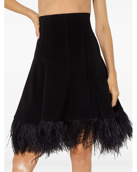 Norma Kamali Black Feather-Trim Skirt