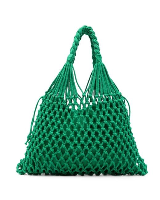 Frankie Shop Green Naia Macramé-Knit Tote Bag