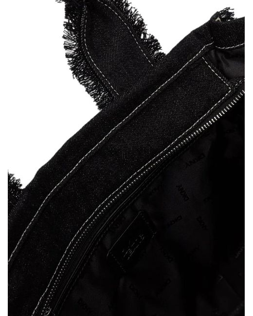 DKNY Black Frayed-Edge Denim Tote Bag