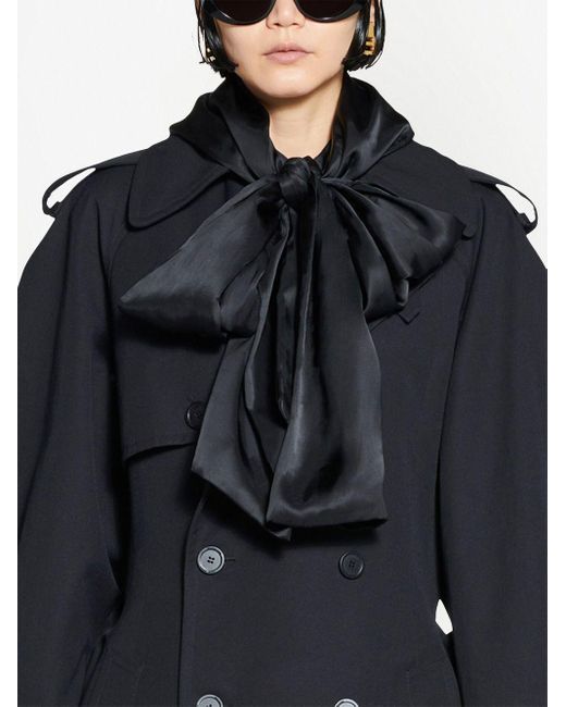 Balenciaga Black Pussy-bow Double-breasted Trench Coat