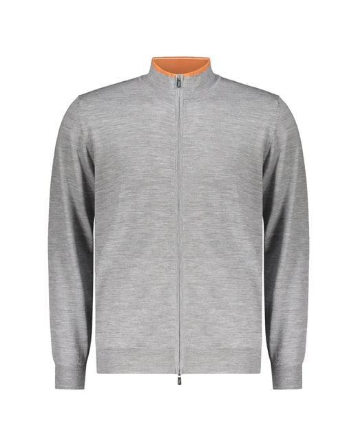 Fedeli Gray Zip High-Neck Cardigan for men