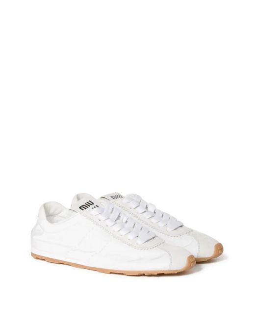 Miu Miu White Plume Lace-Up Sneakers