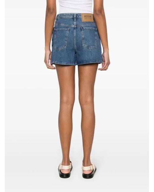 Moschino Blue Logo-Patch Stud-Embellished Denim Shorts