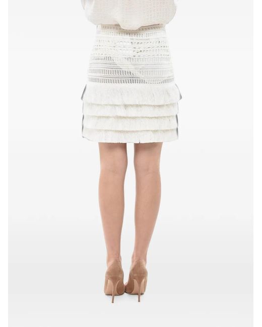 Givenchy White Crochet-Knit Fringe-Detail Mini Skirt