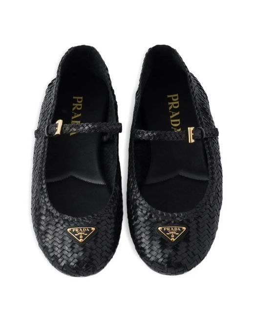 Prada Black Woven Ballet Flats
