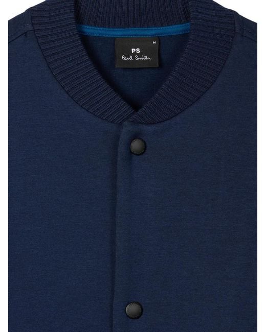 Paul Smith Blue Button Stripes-Detail Bomber Jacket for men