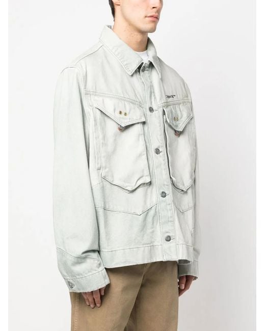 Objects IV Life Gray Logo-Embroidered Denim Jacket for men
