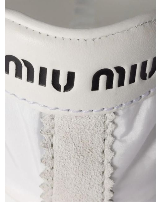 Miu Miu White Plume Lace-Up Sneakers
