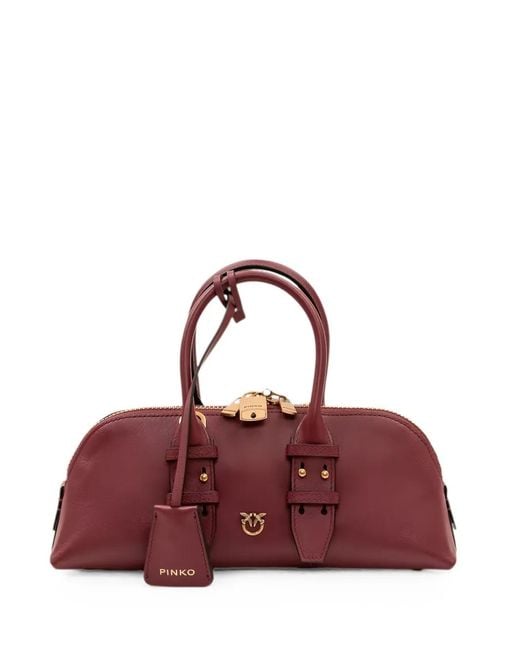 Pinko Purple Buckle-Detail Leather Bowling Bag