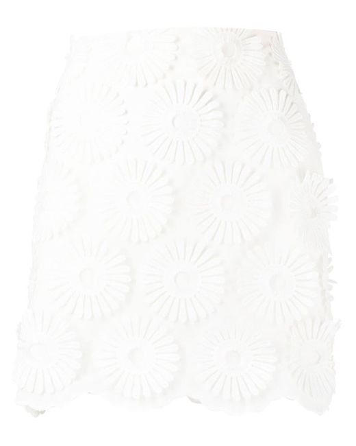 Elie Saab White Floral-embroidered Miniskirt