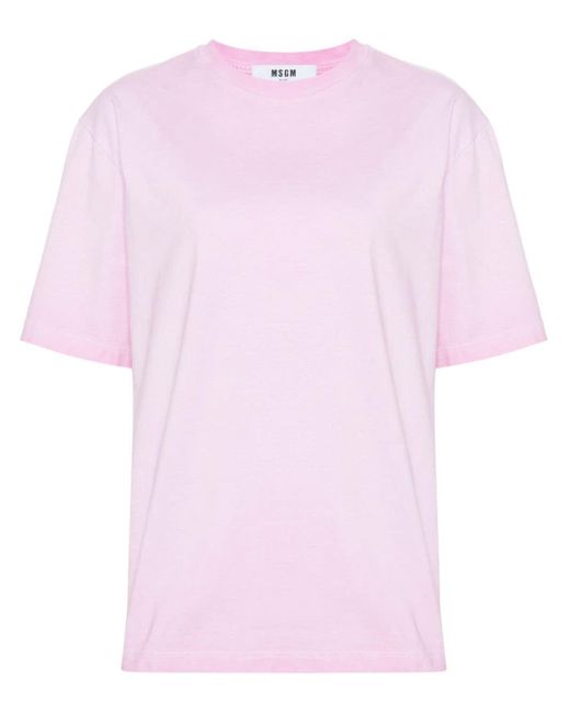 MSGM Logo-embroidered Cotton T-shirt Pink