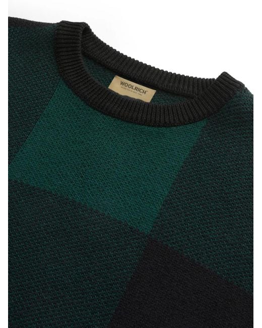 Woolrich Green Check-Pattern Virgin Wool Sweater for men