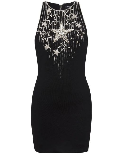 Balmain Black Falling Stars Short Dress With Embroidery