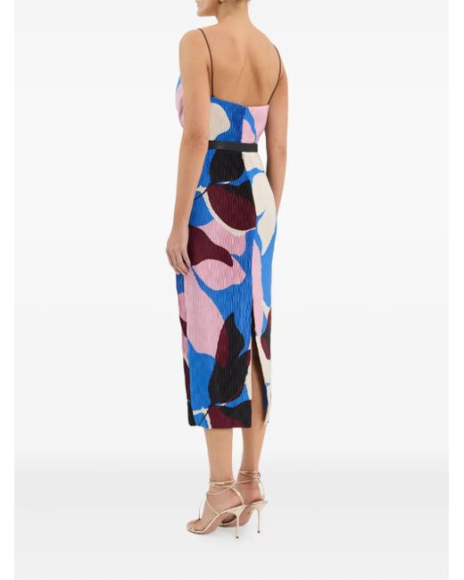 Rebecca Vallance Blue Mika Pleated Floral-Print Midi Dress