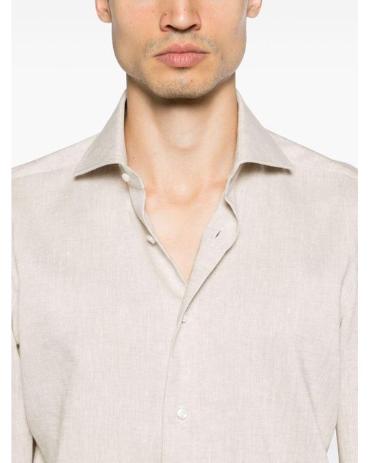 Barba Napoli White Long-sleeve Linen Shirt for men