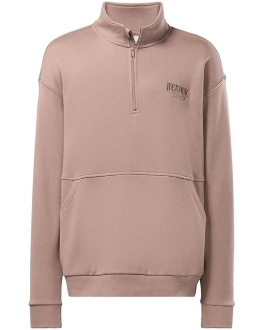 Reebok Pink Logo-Embroidered Quarter-Zip Sweatshirt