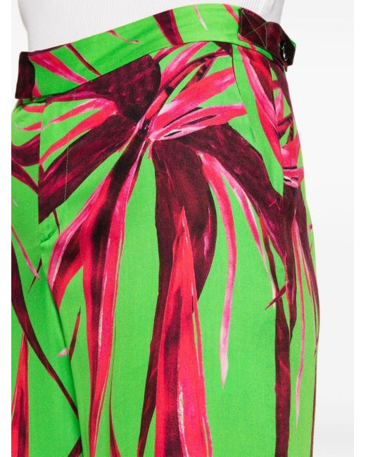 Louisa Ballou Green Floral-print Wide-leg Trousers