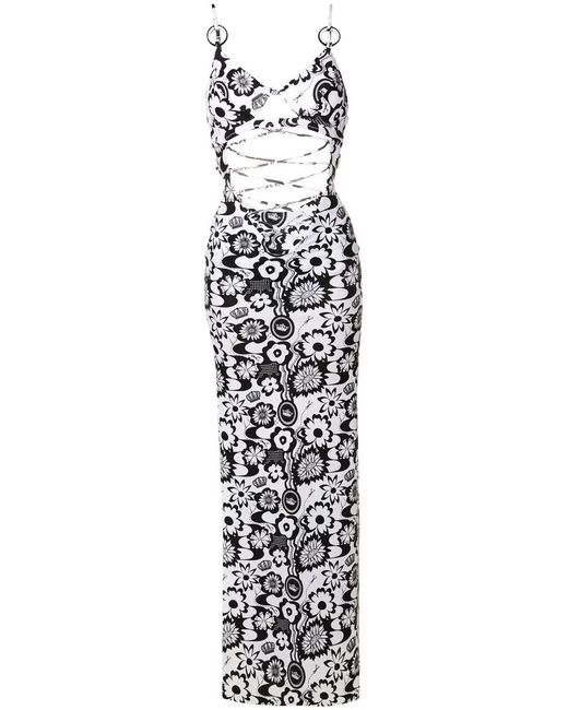 Amir Slama White Floral-Print Cut-Out Dress