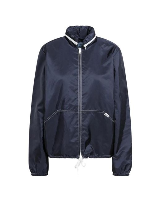 Prada Blue Contrast-Stitch Zip-Up Jacket