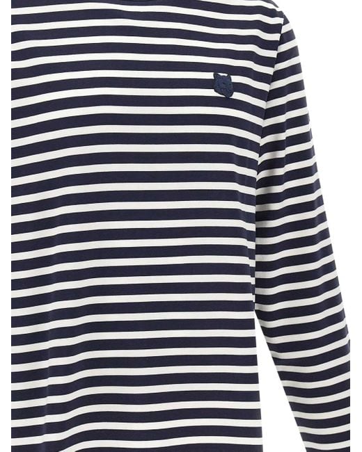 Maison Kitsuné Blue Logo-Patch Striped Sweater for men