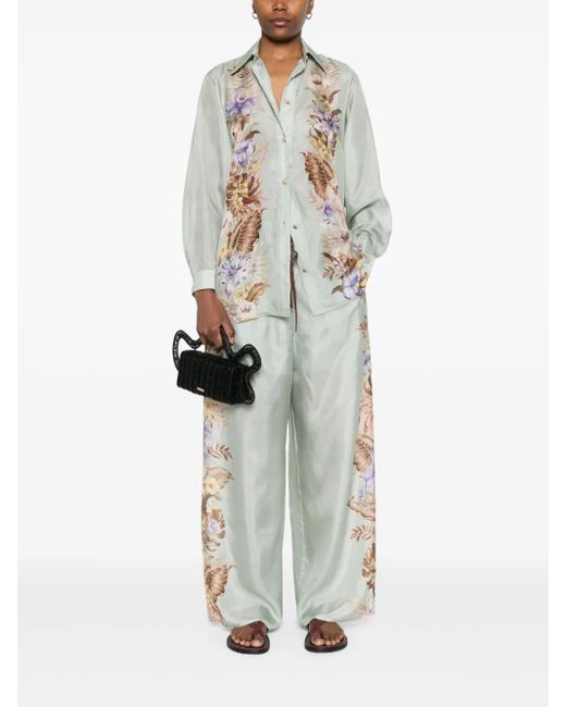 Zimmermann White Coco Printed Silk Shirt