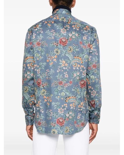 Etro Blue Floral-Print Shirt for men