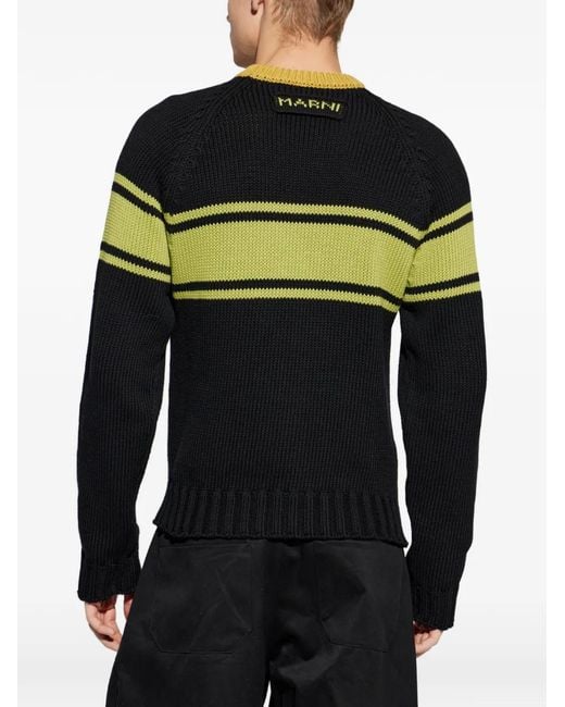 Marni Black Striped Logo-Patch Sweater for men