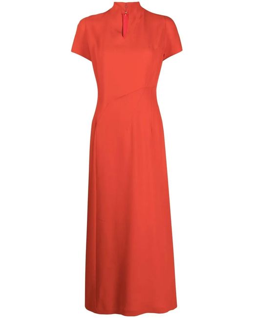 Shiatzy Chen Red Reminiscence Split-Neck Midi Dress