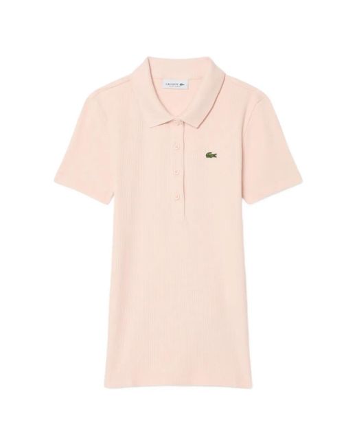 Lacoste Pink Ribbed-Knit Logo-Patch Polo Shirt