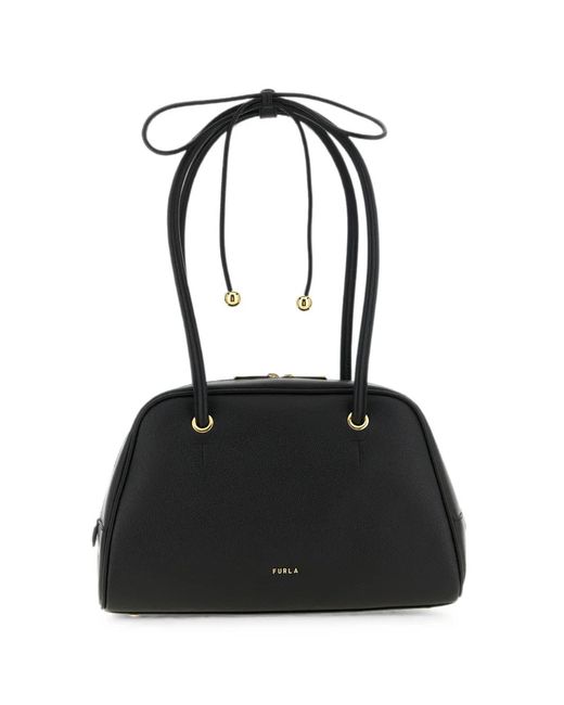 Furla Black Poppy Full-Grain Leather Tote Bag