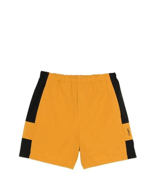 Saint Laurent Orange Cassandre Logo Shorts