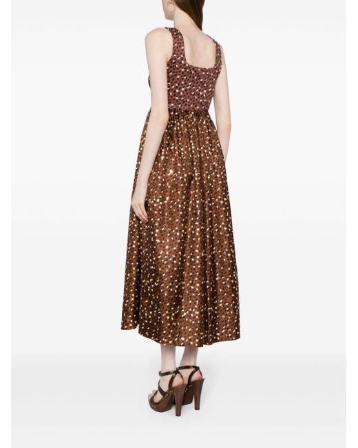 Cynthia Rowley Brown Leopard-print Silk Midi Dress
