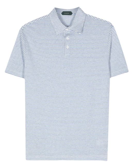 Zanone Blue Striped Cotton Linen Polo Shirt for men