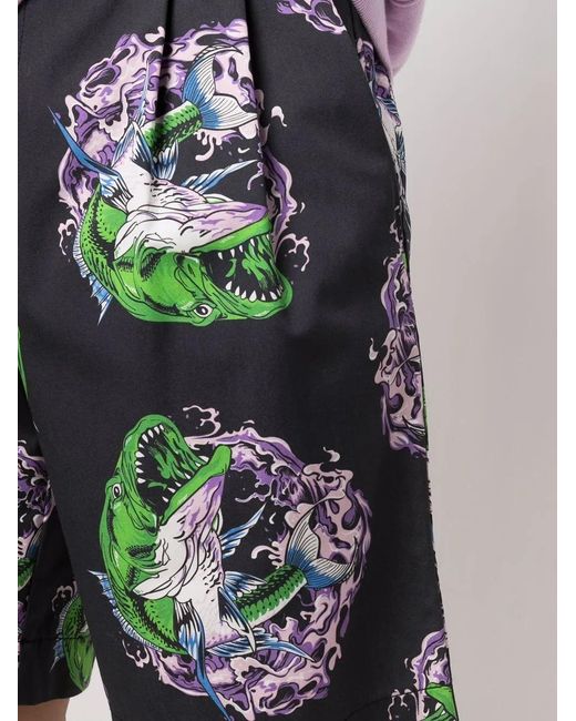 MSGM Black Graphic-Print Straight-Leg Shorts for men