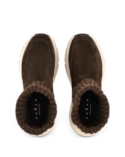 Hogan Brown Hi-Fi Ribbed-Knit Sneakers