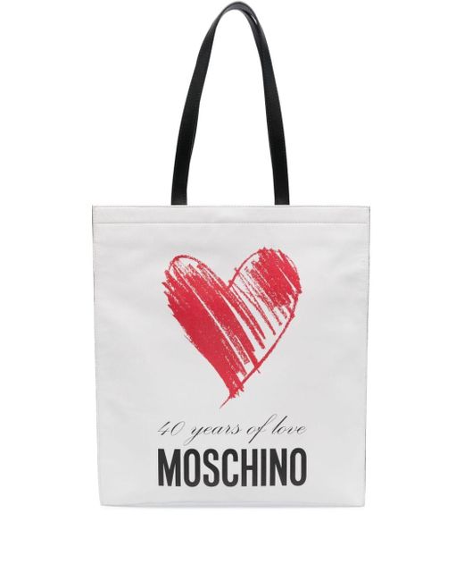 Moschino White Schultertasche mit Logo-Print