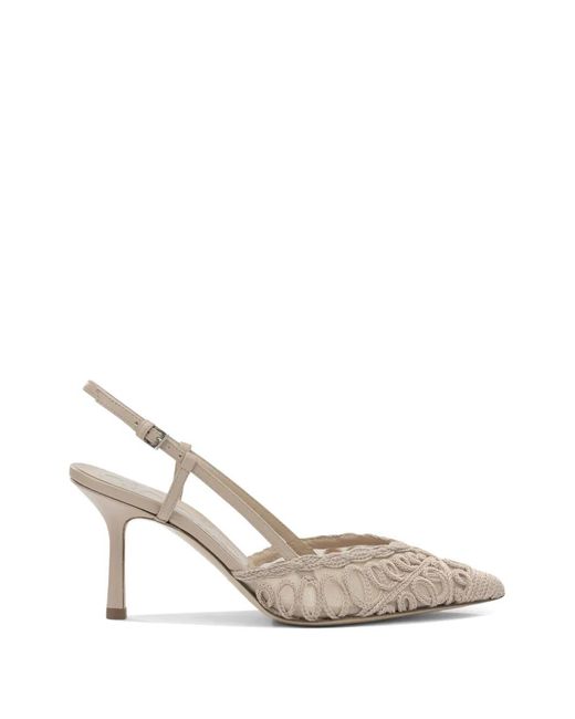 Ninalilou White Crochet-Knit Slingback Pumps