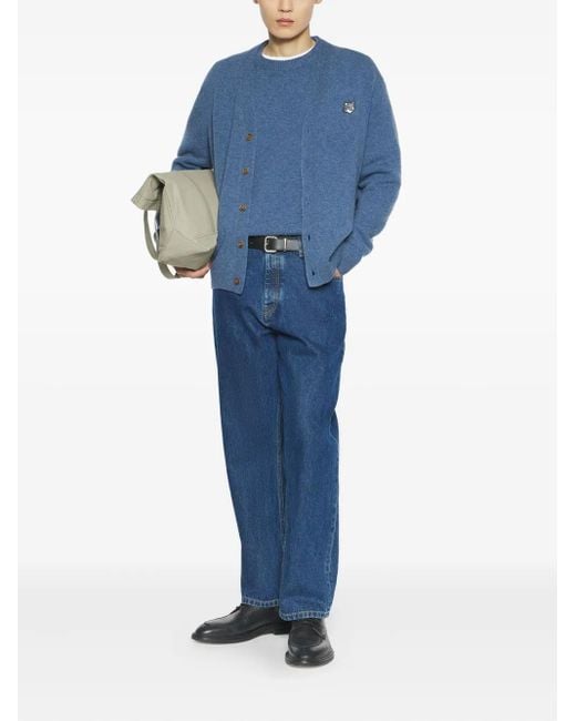 Maison Kitsuné Blue Fox Head-Patch Wool Cardigan for men