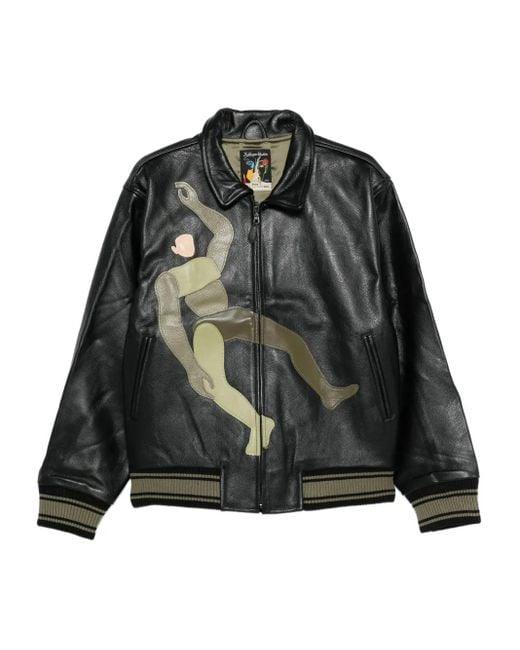 Kidsuper Black Leather Bomber Jacket for men