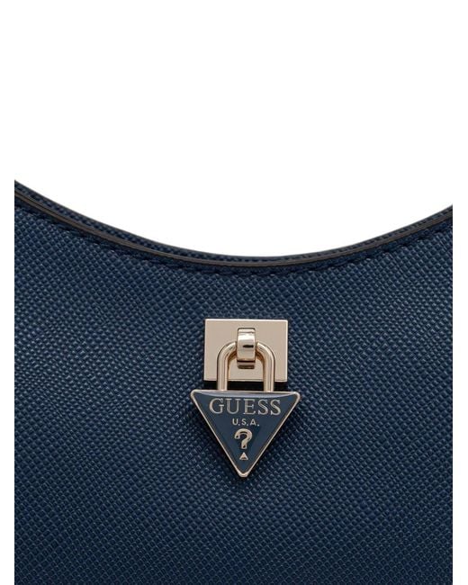 Guess Blue Patsie Logo-Plaque Crosshatch-Texture Tote Bag