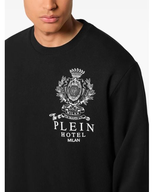 Philipp Plein Black Plein Hotel Crest-Embellished Sweatshirt for men