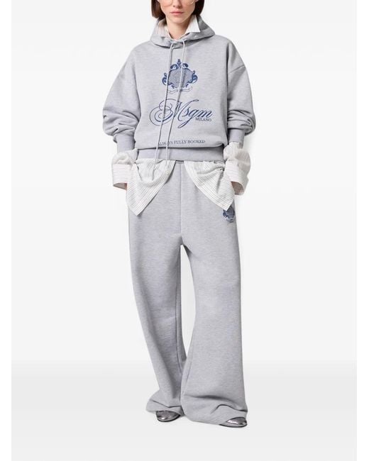 MSGM Gray Logo-Print Drawstring Hoodie