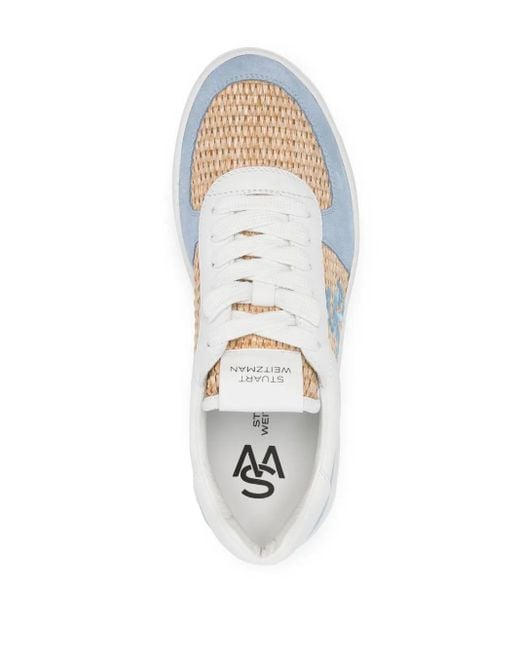Stuart Weitzman White Courtside Sneakers Mit Raffiabast