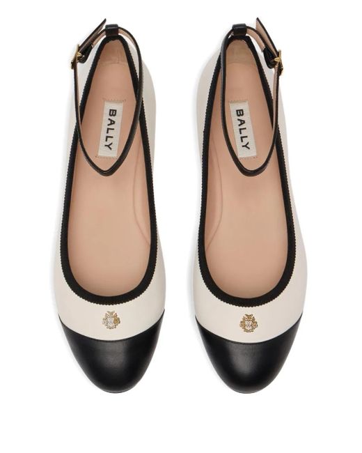 Bally White Ysla Ankle-Strap Ballet Flat