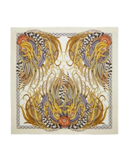 Ferragamo Metallic Rooster-Print Scarf